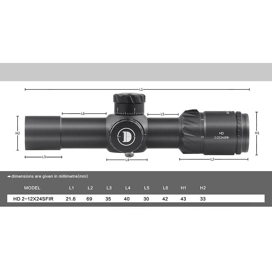 Discoveryopt HD 2-12X24SFIR First Focal Plane, Six Level Red Illuminated Reticle, Riflescope for Hunting with 30mm Tube