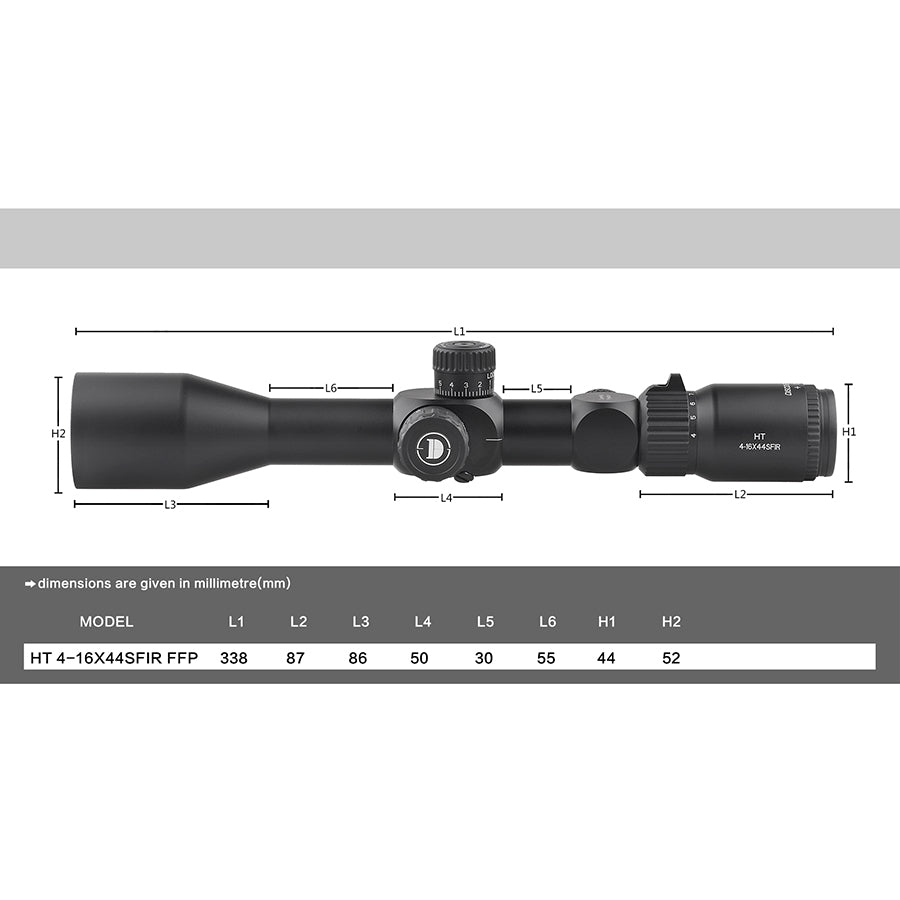 HT 4-16X44SFIR FFP 30mm Tube First Focal Plane Rifle Scope, Color: Black, Tube Diameter: 30