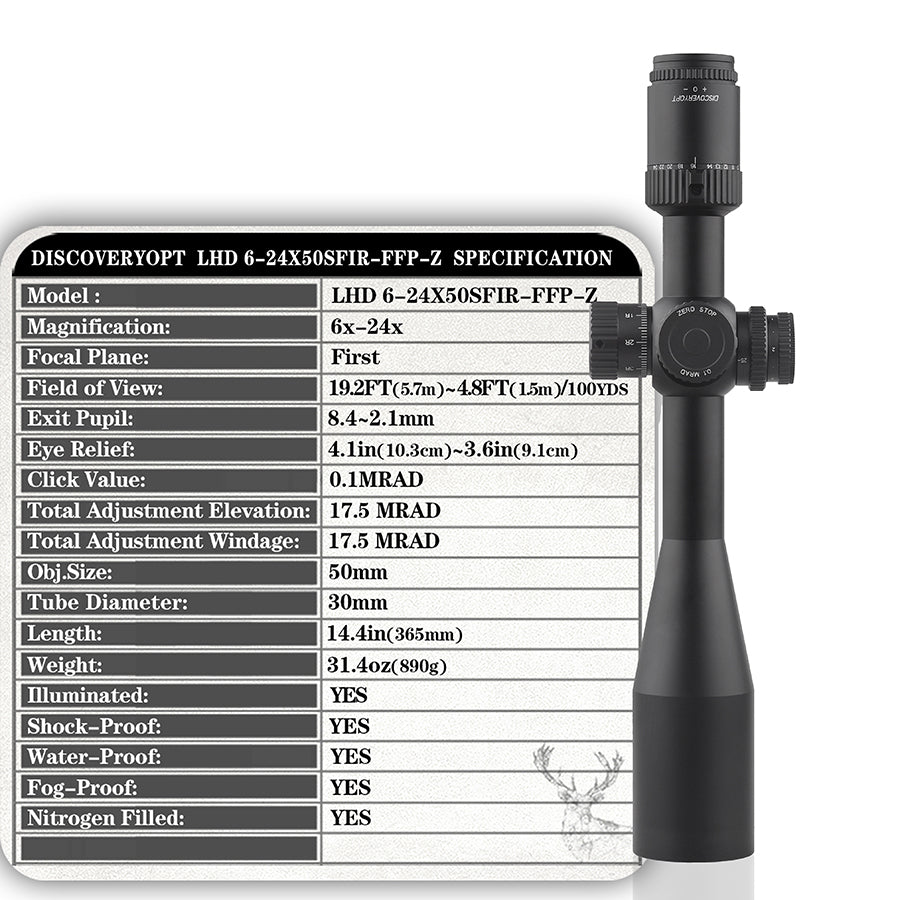 Discoveryopt 6-24x50mm 30mm Tube First Focal Plane Rifle Scope, Color: Black