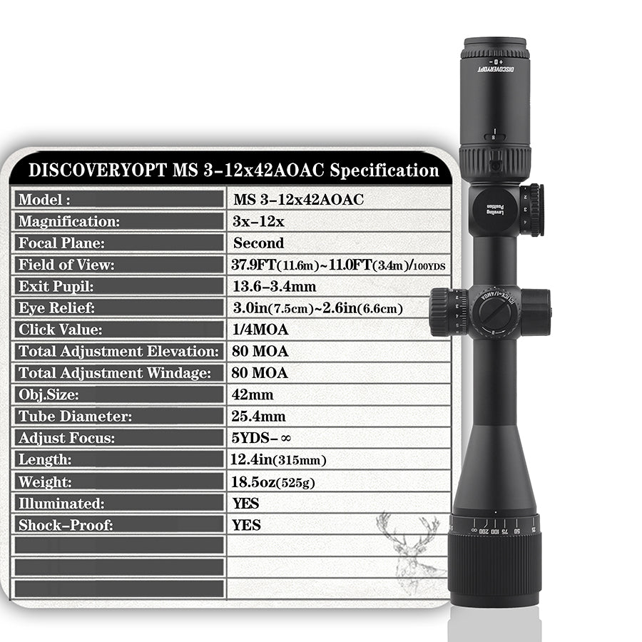 Discoveryopt 3-12x42 mm 1in Tube Second Focal Plane (SFP) Rifle Scope, Color: Black, Tube Diameter: 1 in