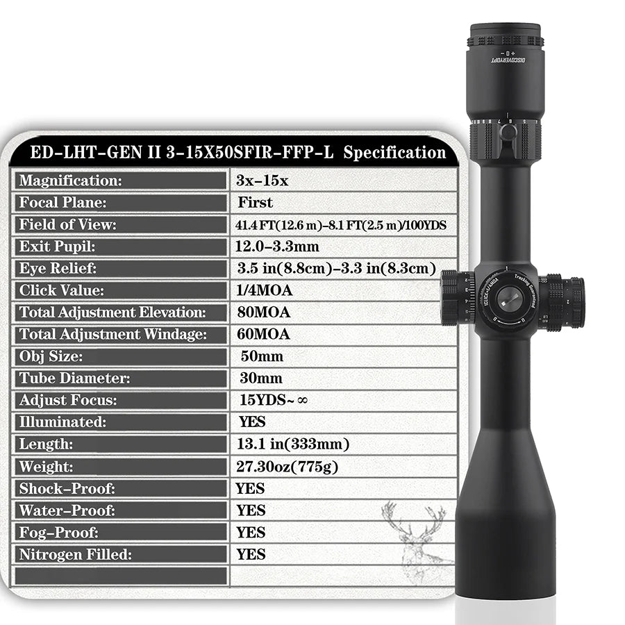 ED GENⅡ 3-15X50SFIR FFP-L-MOA Diameter:30MM Optics Scopes