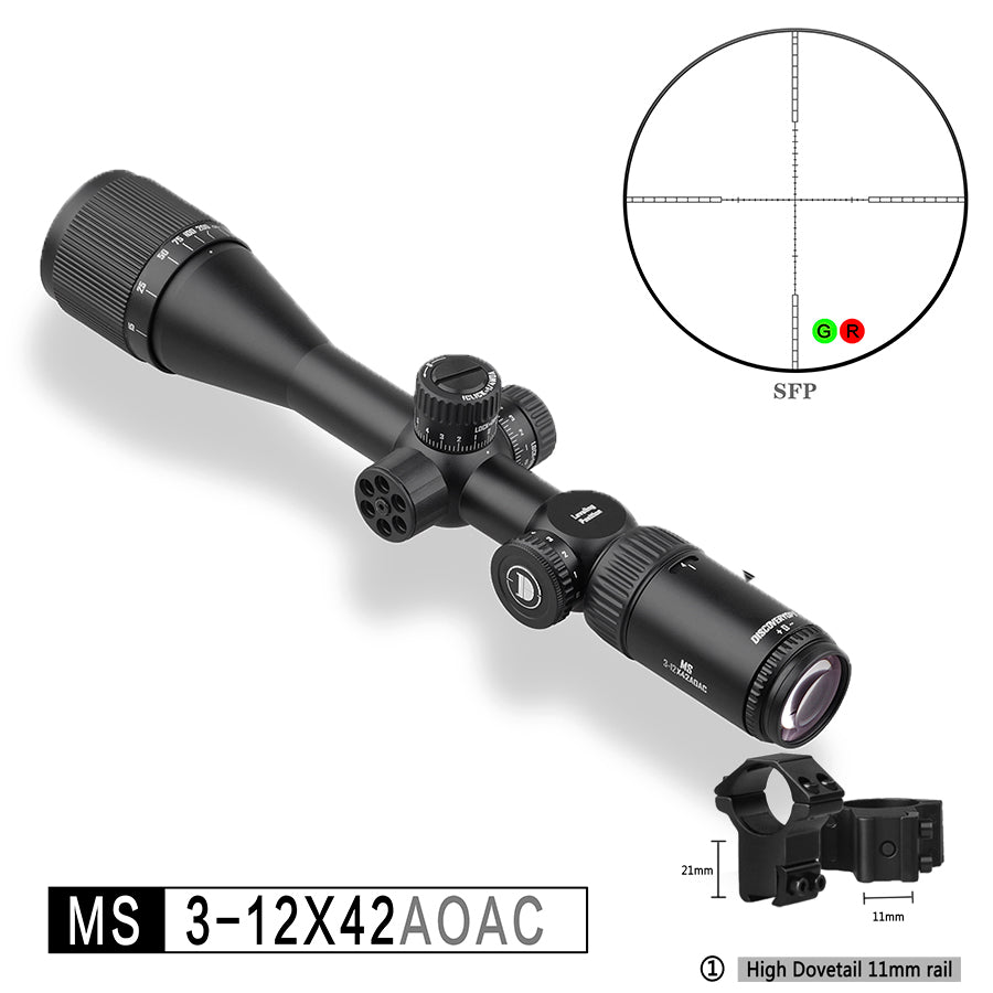 Discoveryopt 3-12x42 mm 1in Tube Second Focal Plane (SFP) Rifle Scope, Color: Black, Tube Diameter: 1 in