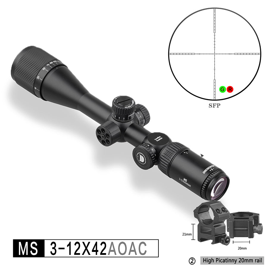 Discoveryopt 3-12x42 mm 1in Tube Second Focal Plane (SFP) Rifle Scope, Color: Black, Tube Diameter: 1 in