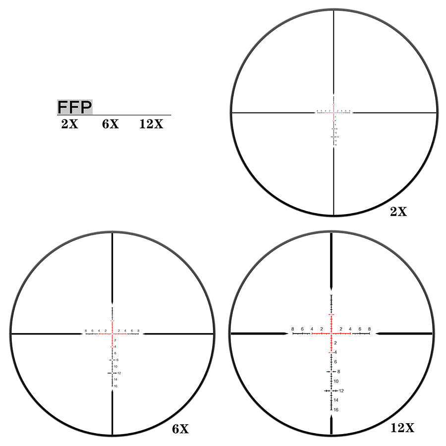 Discoveryopt HD 2-12X24SFIR First Focal Plane, Six Level Red Illuminated Reticle, Riflescope for Hunting with 30mm Tube