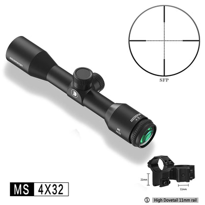 Discoveryopt Sport Optics 4x32mm Rifle Scope 1in Tube Second Focal Plane, Color: Black, Tube Diameter: 1 in