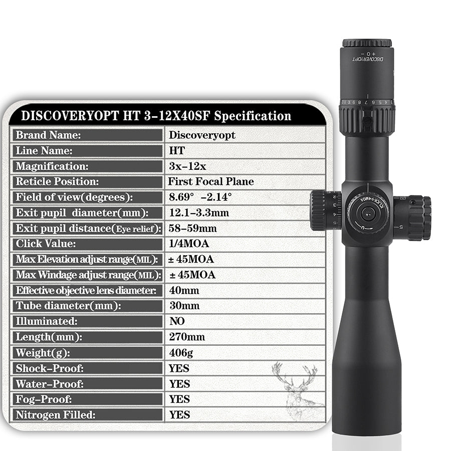 Discovery 2022 New riflescope HT 3-12X40SF FFP with Large Field Of View Angle hunting scope