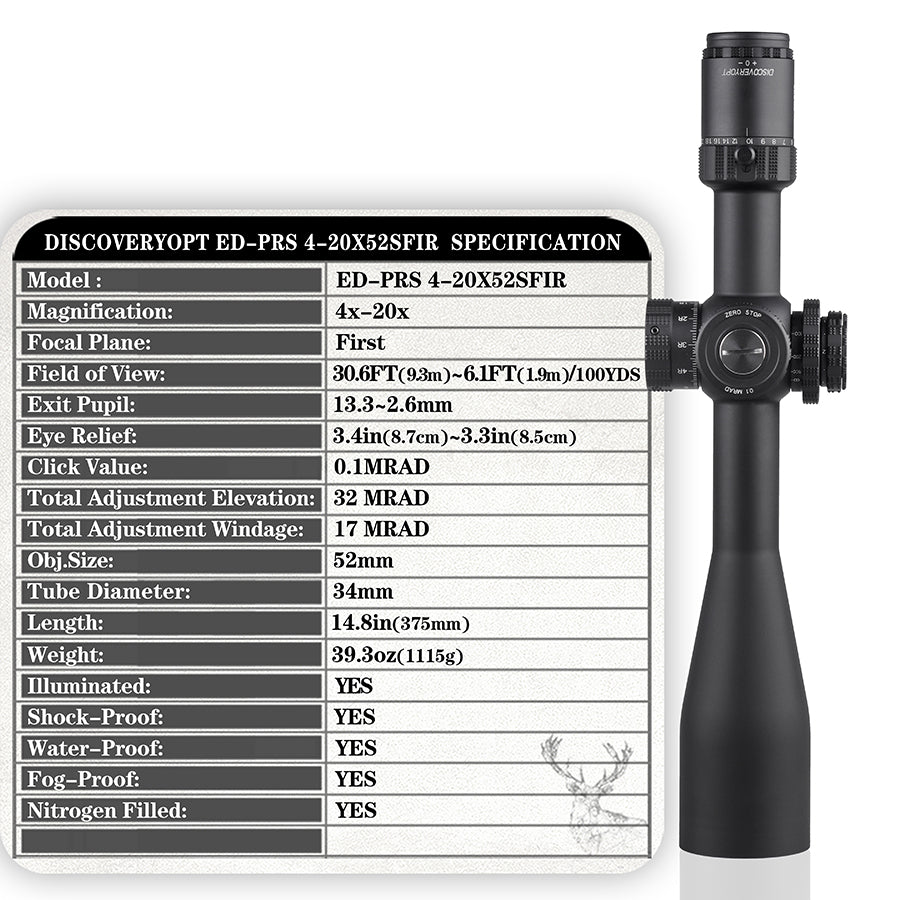 ED 4-20x52 Rifle Scope, 34 mm Tube, First Focal Plane, Color: Black / Free Shipping