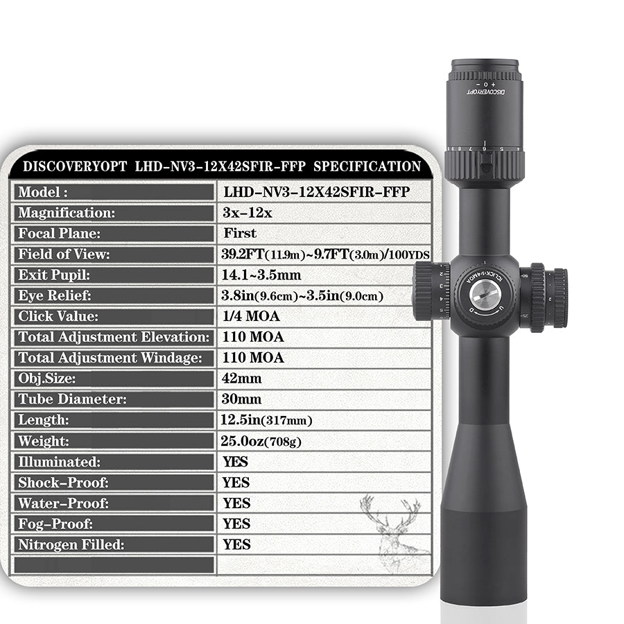 Discovery riflescope Optics new scope sight LHD 3-12X42SFIR FFP for hunting