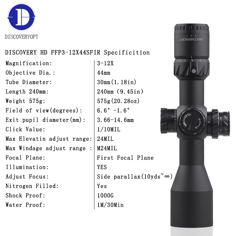 Discovery Compact Riflescope HD FFP 3-12X44SFIR with Illuminated Etched Glass